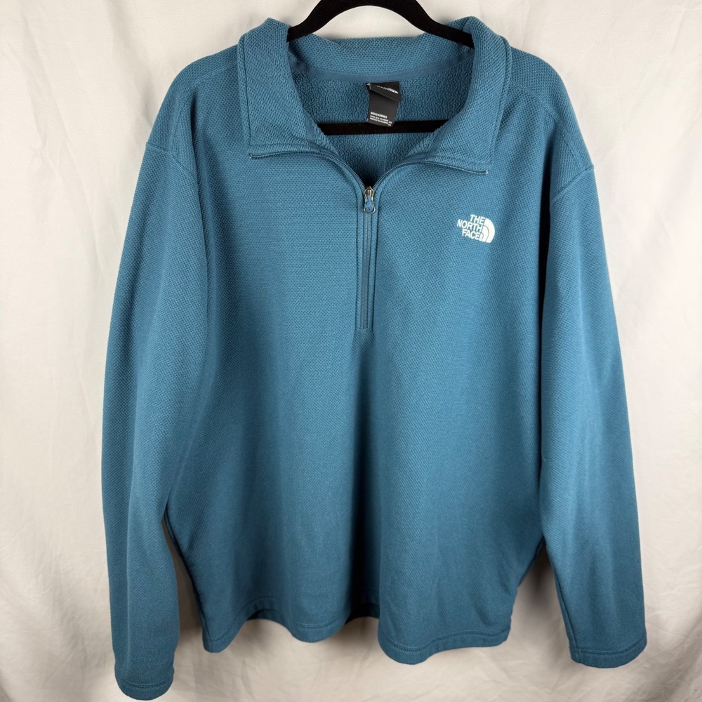 The North Face Men's Teal Blue Waffle‎ Knit Fleece Lined Quarter Zip Size XXL